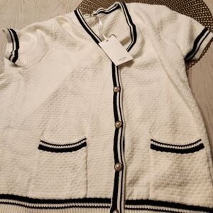 Grace Karin White Short Sleeve Cardigan with Black Trim XL NWT